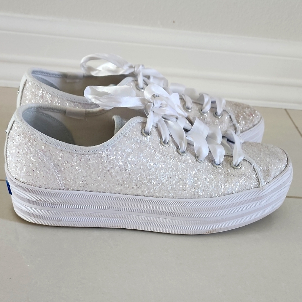 Keds From Kate Spade White  Platform Sneakers with Glittery Texture